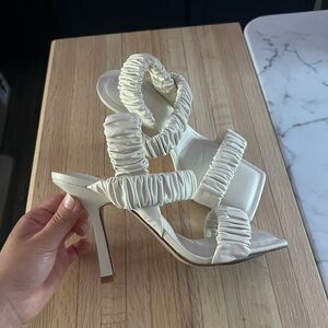 Elegant White Ruched Women's Heels